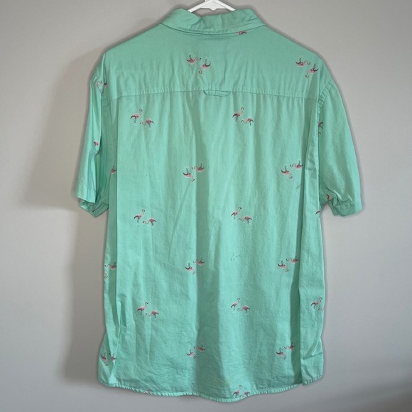 Urban Pipeline Flamingo‎ Print Mint Green Button Down Short Sleeve Mens Large - Picture 3 of 5